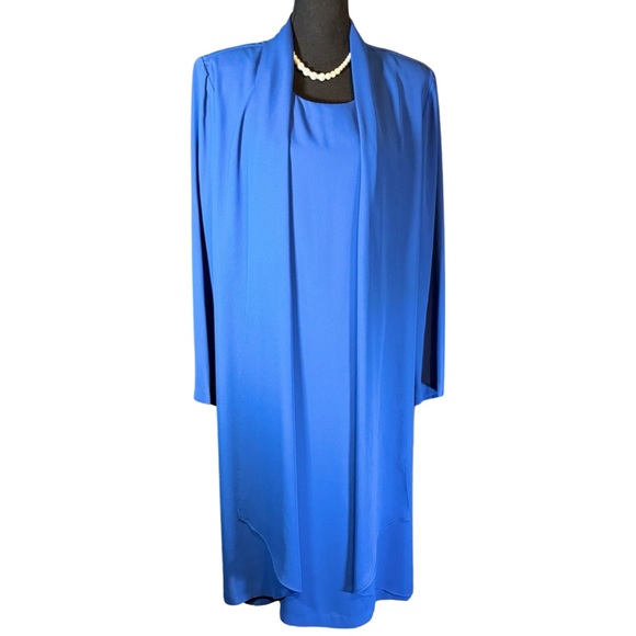 Vintage FTLTD Woman Maxi Blue 100% Polyester fully lined dress with shoulder pad - Picture 2 of 5